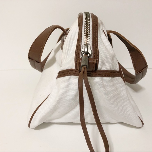 Authentic Diesel White Canvas Leather Distress Hardware Handbag Shoulder Bag - Picture 4 of 13